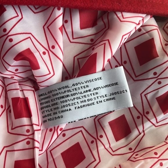 Tulle | Wool Blend Cherry Red Mid Length Pea Coat Size XS Winter Cozy Holiday - Picture 8 of 8